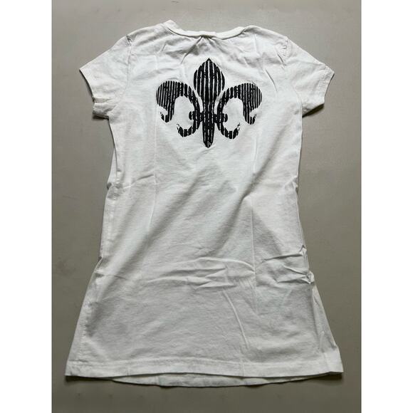 Vocal Women’s Fleur de Lis Rhinestone Long T-Shirt Made in USA White Size Medium - Picture 8 of 9